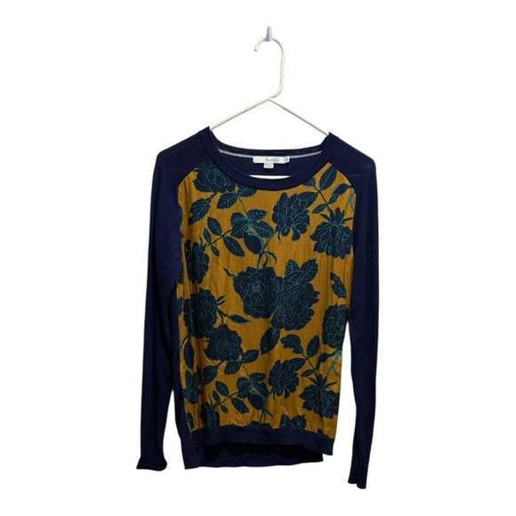 Boden 100% Wool Floral Navy & Mustard Long Sleeve Sweater Size 6 - Picture 1 of 6